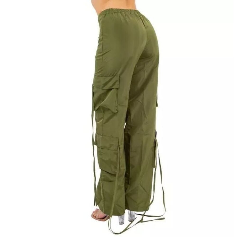 Micas Women's Large Green Cargo Pants Wide Leg Lightweight Casual Streetwear - Picture 4 of 14